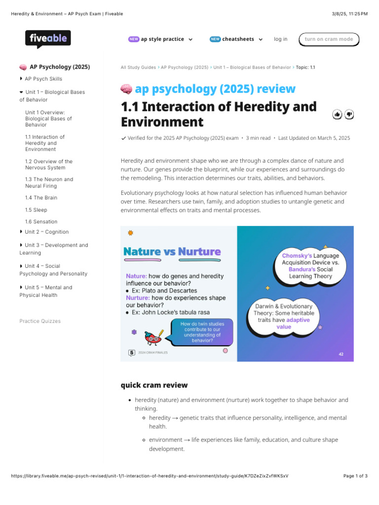Heredity and Environment in AP Psychology | PDF | Genetics | Nature ...
