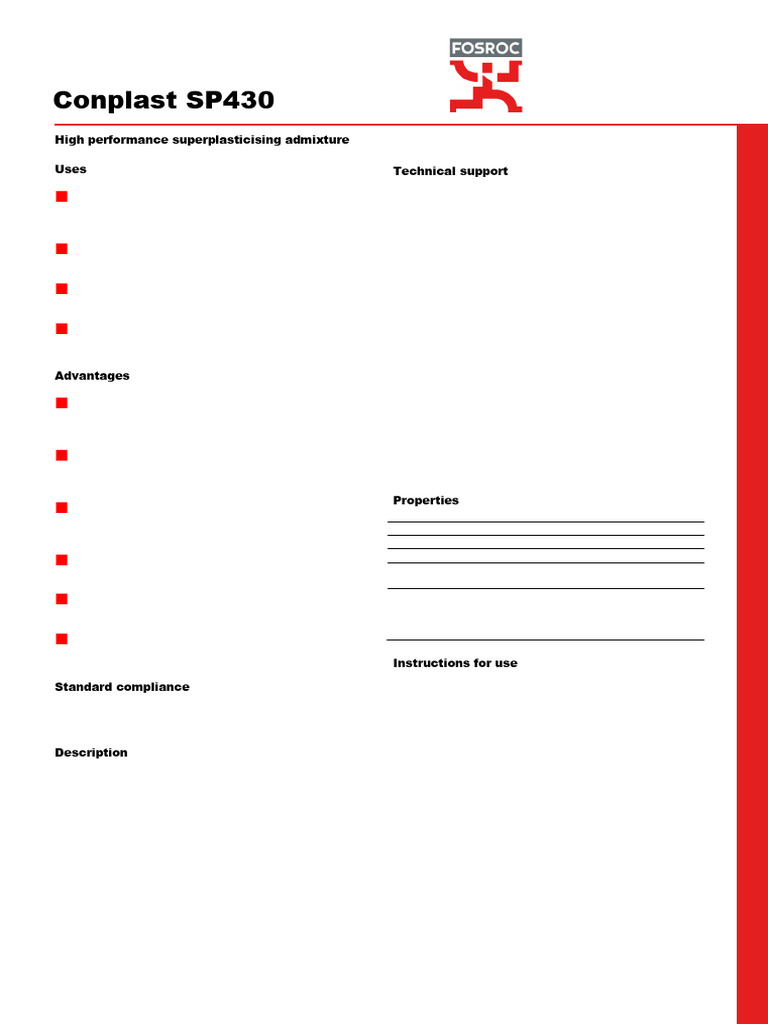Conplast SP430: High-Performance Admixture | PDF | Concrete | Cement