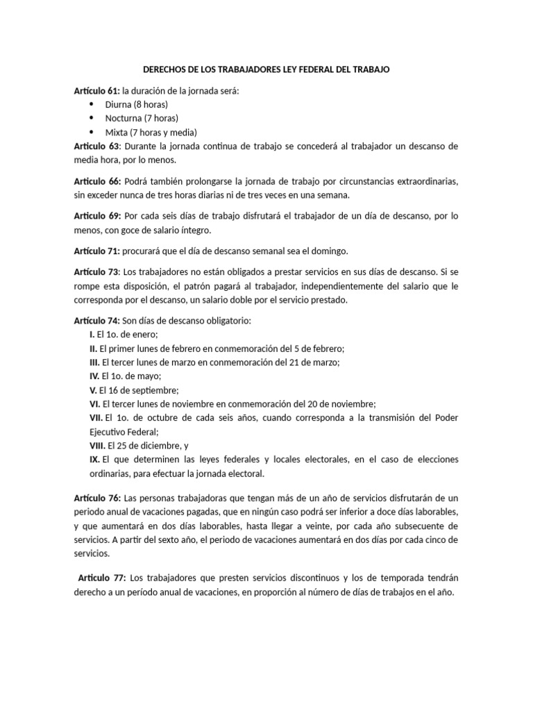 Derechos y Obligaciones Laborales en México | PDF | Salario | Derecho ...