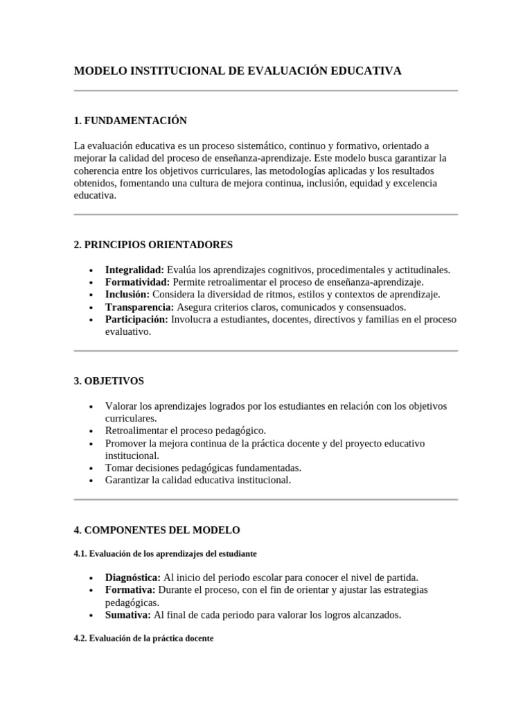 Modelo de Evaluación Educativa Integral | PDF | Evaluación | Plan de ...