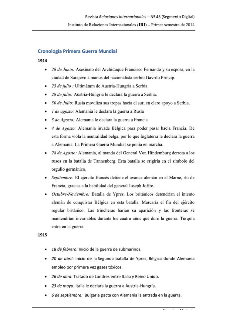 Hechos Principales de La Primera Guerra Mundial - 110347 | PDF