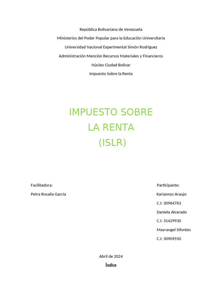 Impuesto Sobre La Renta TRABAJO | PDF | Impuestos | Impuesto sobre la renta
