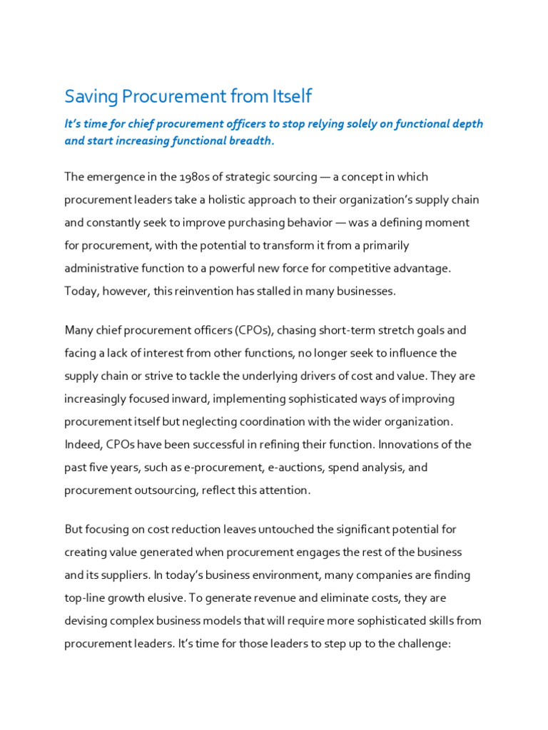 Transforming Procurement for Value Creation | PDF | Procurement ...