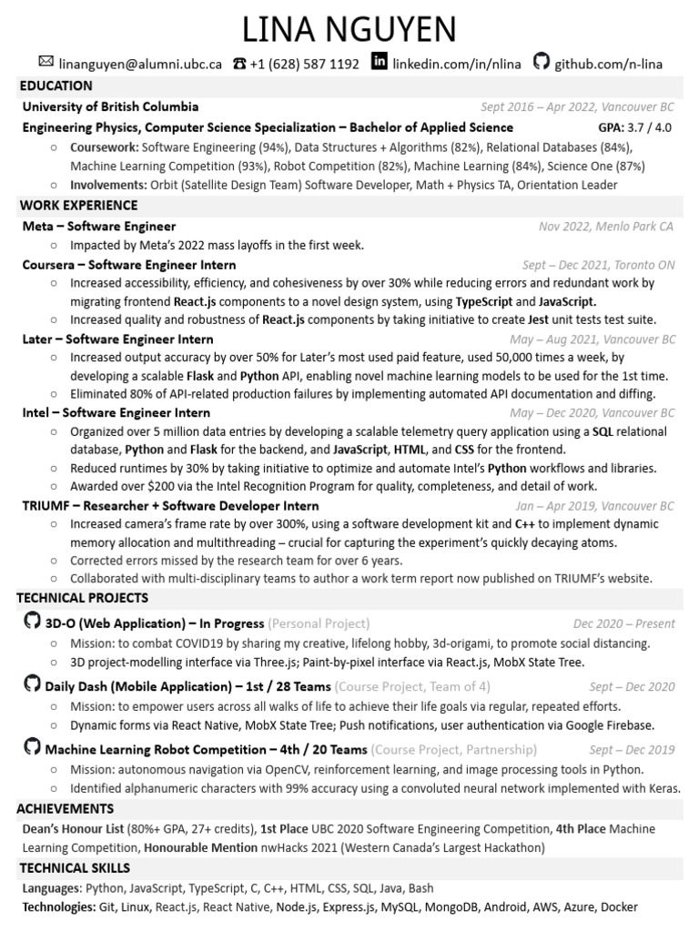 Lina Nguyen: Software Engineer Profile | PDF | Software Engineering ...