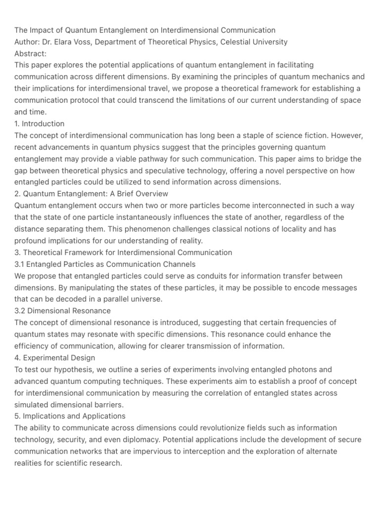 The Impact of Quantum Entanglement On Interdimensional Communication ...