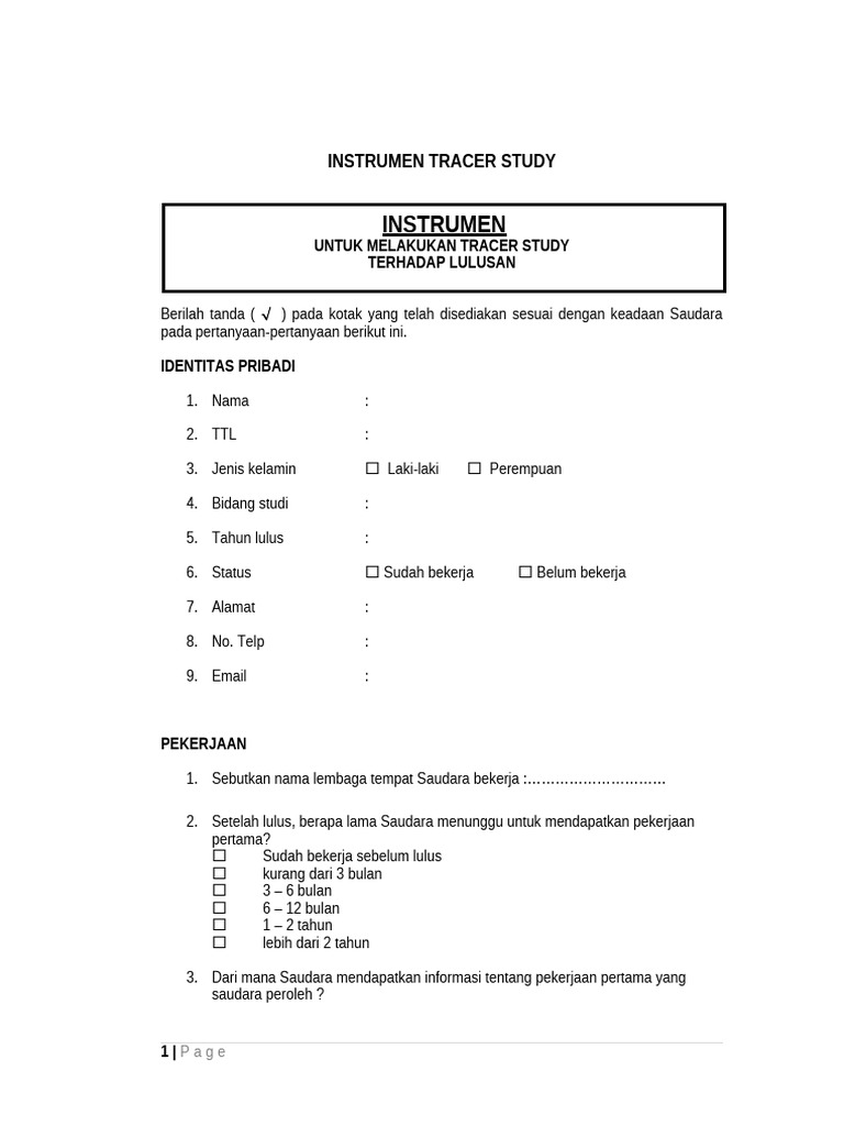 Instrumen Angket Tracer Study Lulusan | PDF