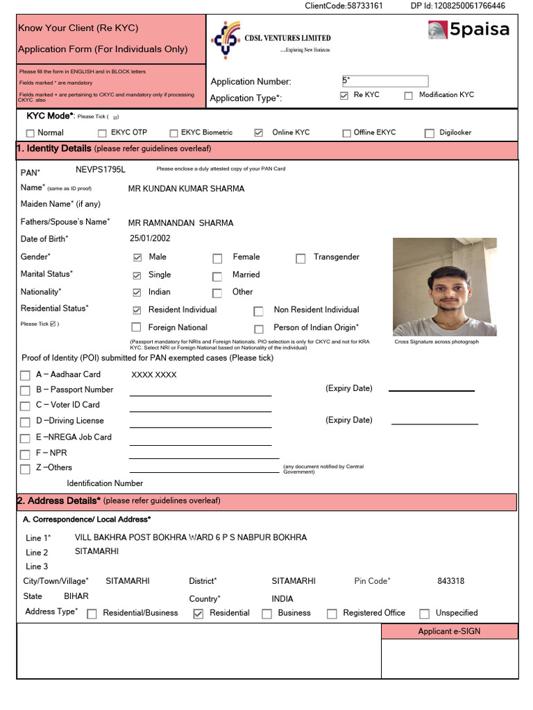 KYC Application Form for Individuals | PDF | Identity Document ...