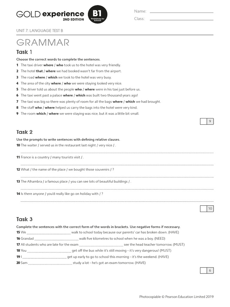 Gold Exp B1 U7 Lang Test B | PDF | Linguistic Typology | Linguistics