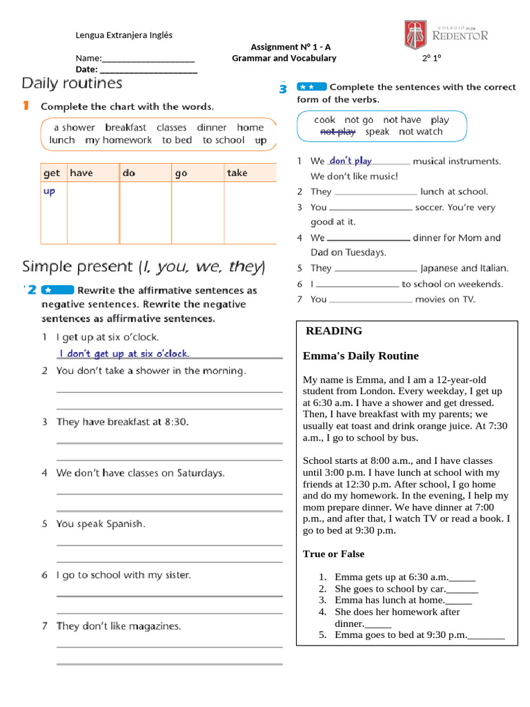 Assignment #1 - A Grammar and Vocabulary Date | PDF