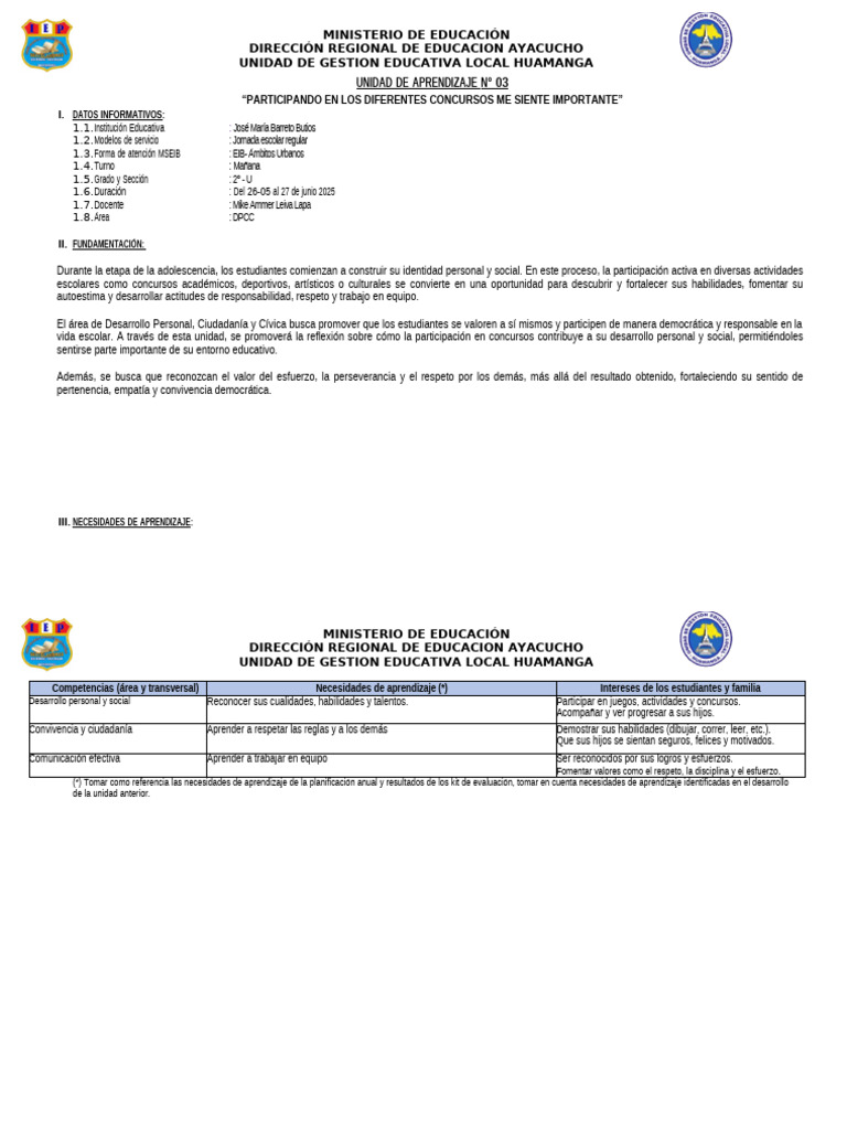 Unidad de Aprendizaje #03 | PDF | Aprendizaje | Evaluación