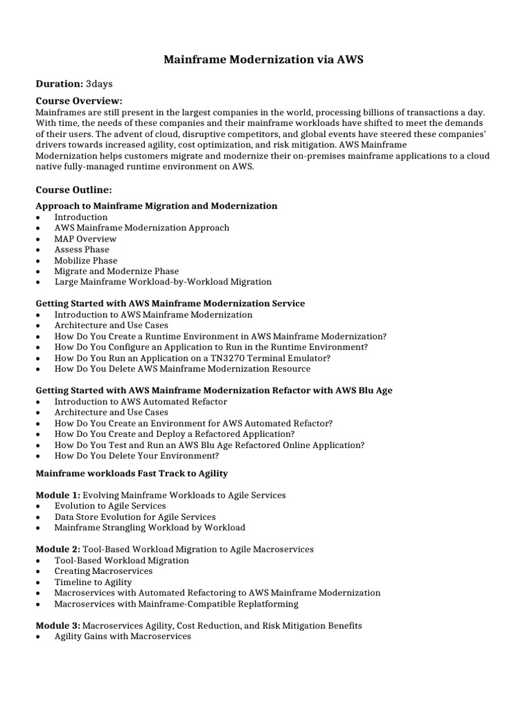 AWS Mainframe Modernization Course | PDF | Mainframe Computer | Amazon ...