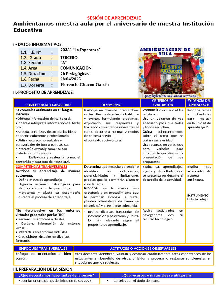 Ambientación del Aula por Aniversario | PDF | Salón de clases | Aprendizaje