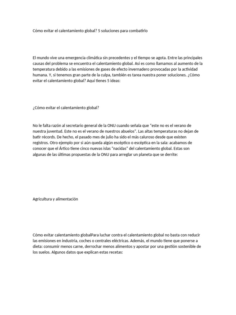 5 Soluciones para Evitar el Calentamiento Global | PDF | Cambio ...