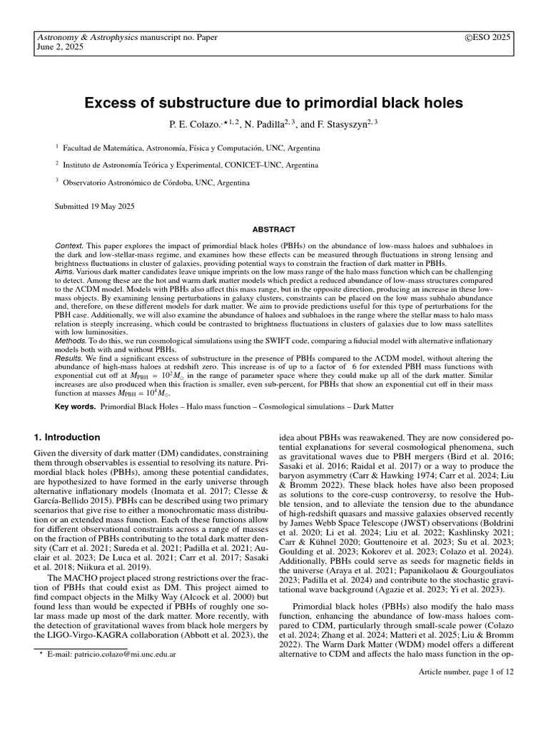 Excess of Substructure Due To Primordial Black Holes | PDF | Dark ...