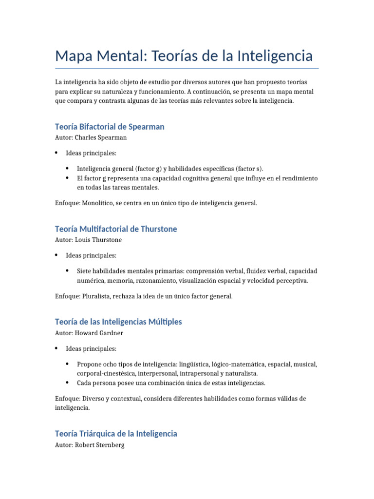 Mapa Mental de Teorías de Inteligencia | PDF