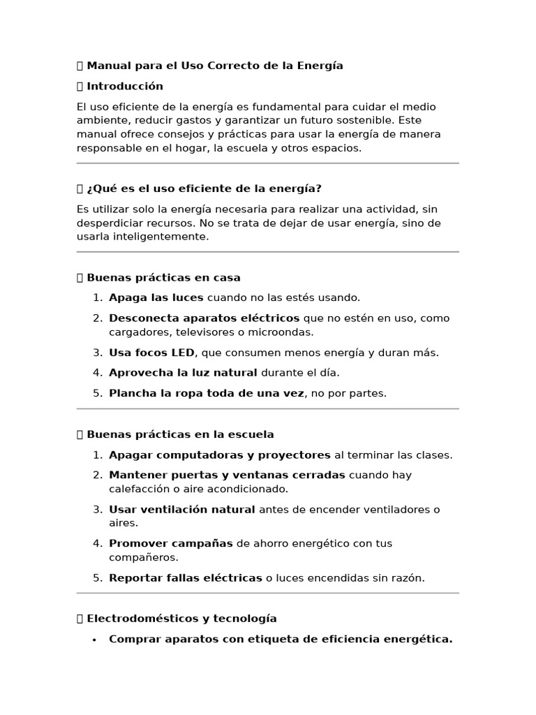Uso Eficiente de la Energía en Casa y Escuela | PDF | Energía renovable ...