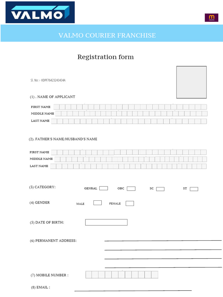 Valmo Courier Franchise Registration Form | PDF