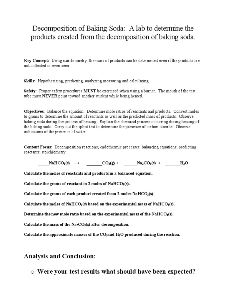 Decomposition of Baking Soda | PDF