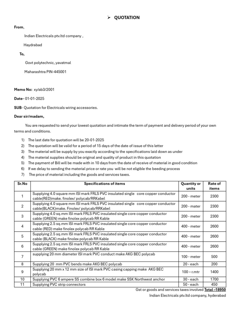 Quotation | PDF | Electrical Conductor | Electrical Engineering