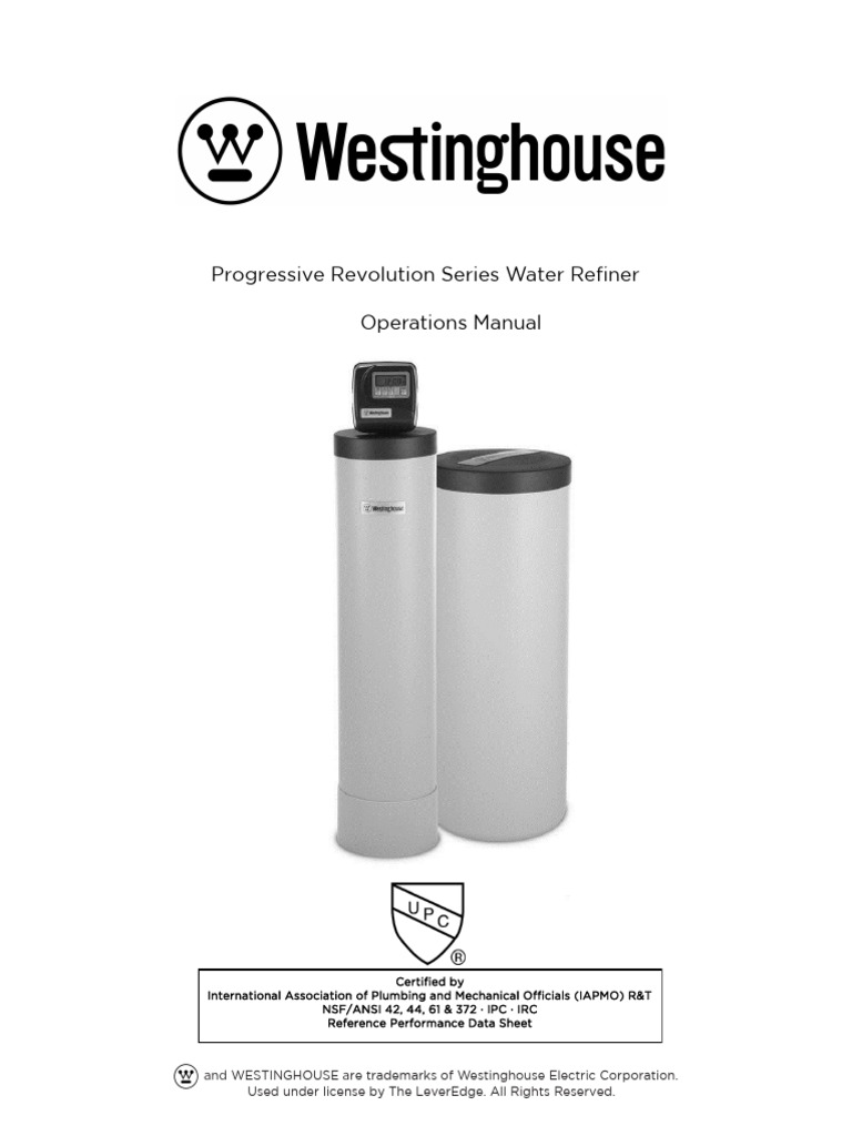 Westinghouse Water Refiner Manual | PDF | Water | Valve