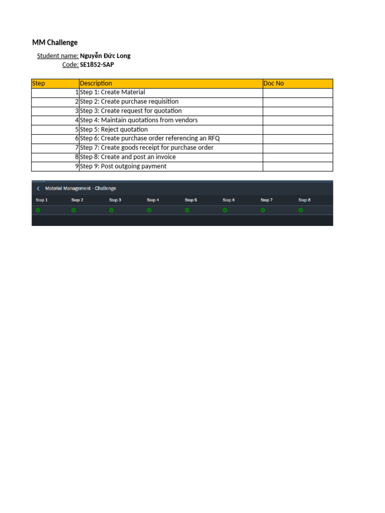 MM Challenge: SAP Process Steps | PDF