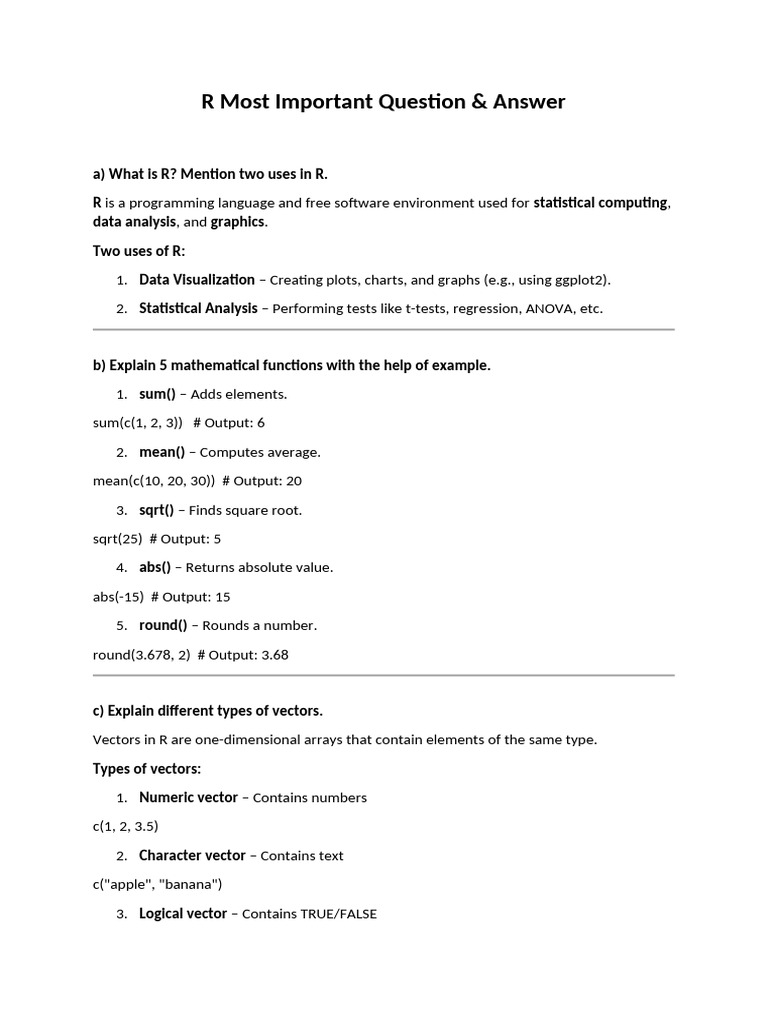 R Programming: Key Concepts and Examples | PDF | Student's T Test ...