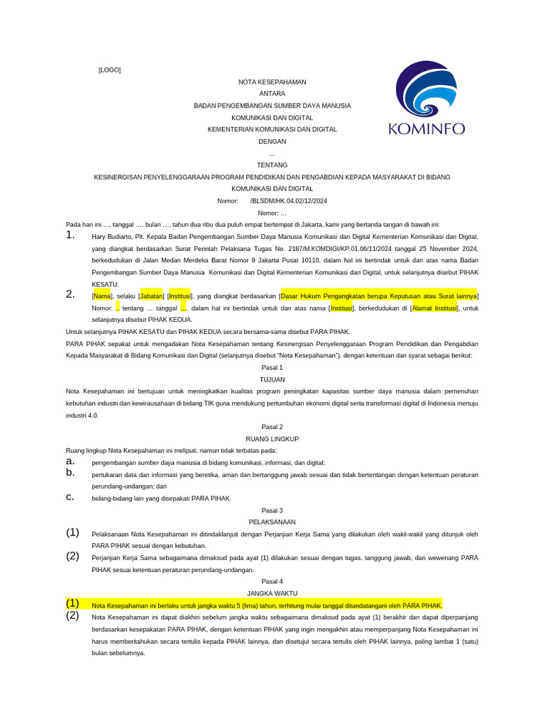 MOU 2024: Program Pendidikan Digital | PDF