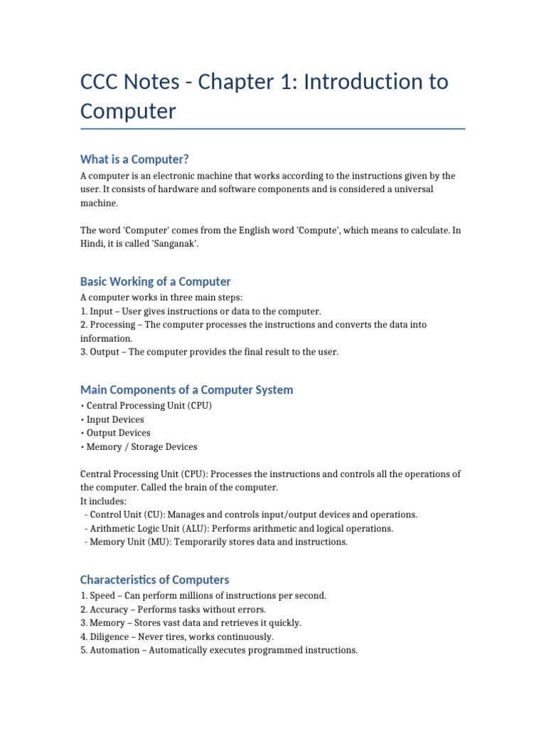 CCC Chapter 1: Computer Basics | PDF | Central Processing Unit ...