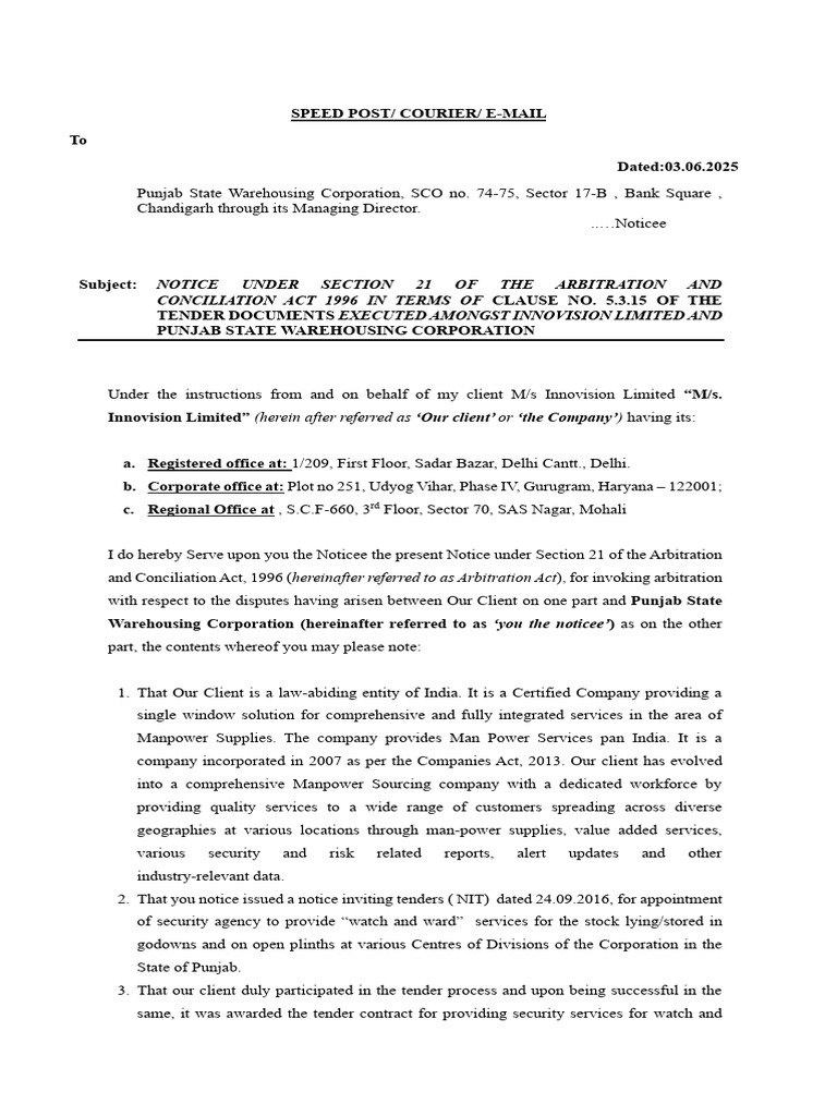 Section 21 Innovision Vs Punjab State | PDF | Arbitration | Common Law
