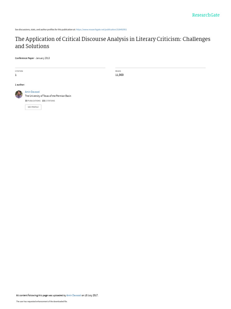 Critical Discourse Analysis in Literature | PDF | Communication | Human ...