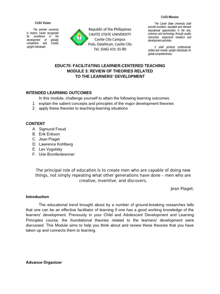 Module 3 Review of Theories Related To The Learners Development | PDF ...