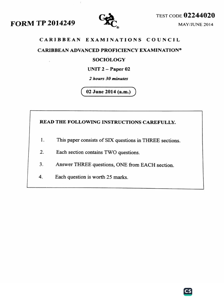 CAPE Sociology Unit 2 Paper 2 2014 | PDF