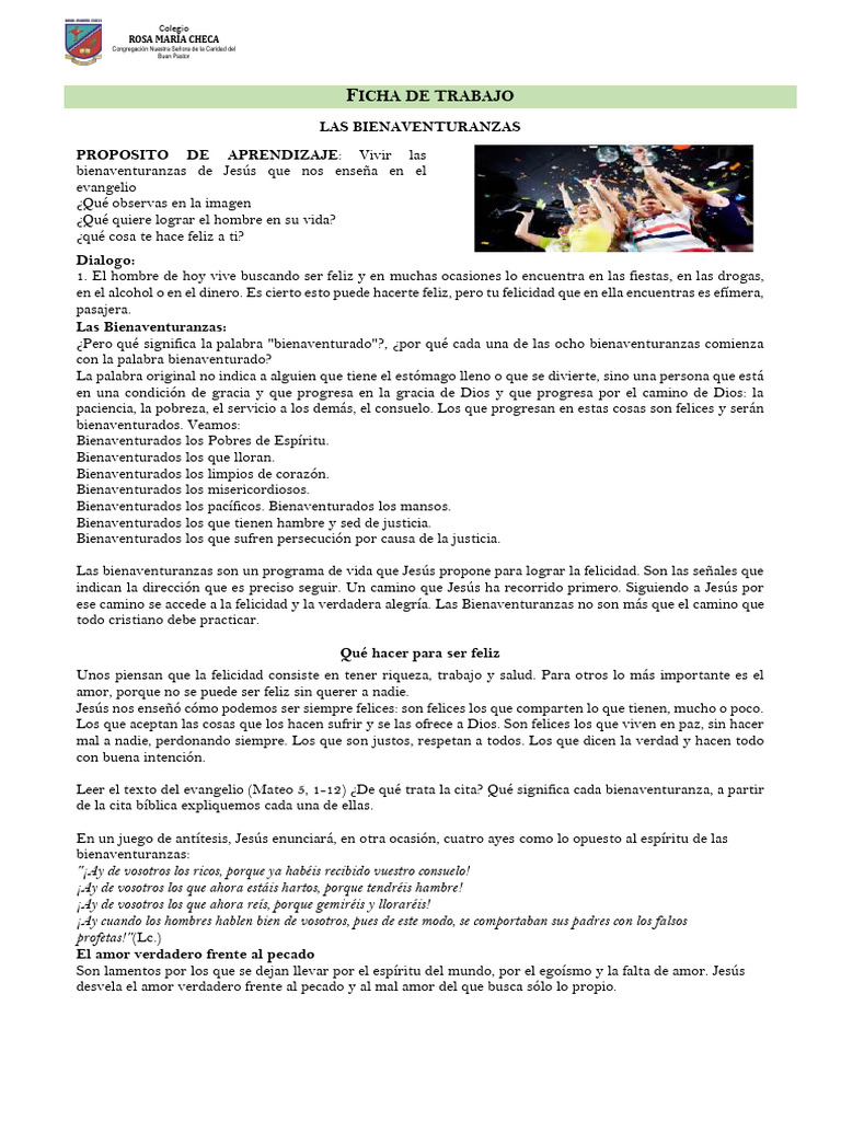 Las Bienaventuranzas: Camino a la Felicidad | PDF | Bienaventuranzas ...