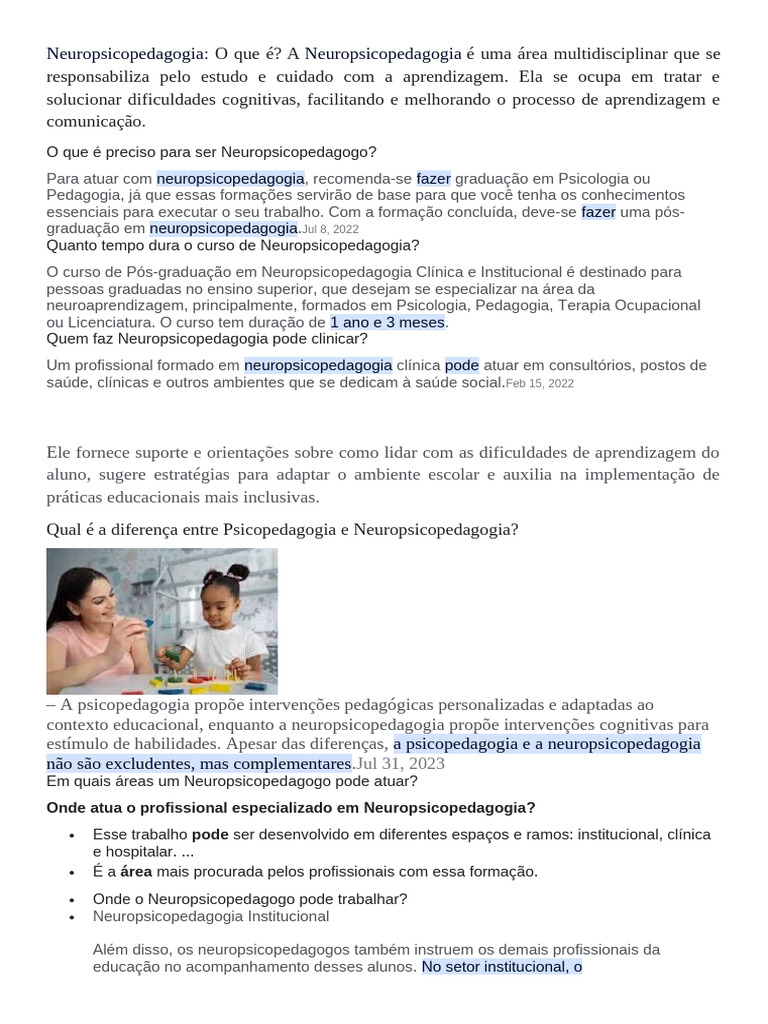 O que é Neuropsicopedagogia? | PDF | Aprendizado | Pedagogia