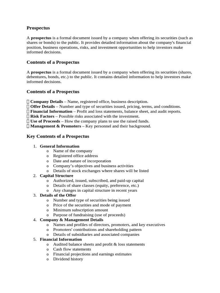 Understanding Prospectus and Its Contents | PDF | Board Of Directors ...