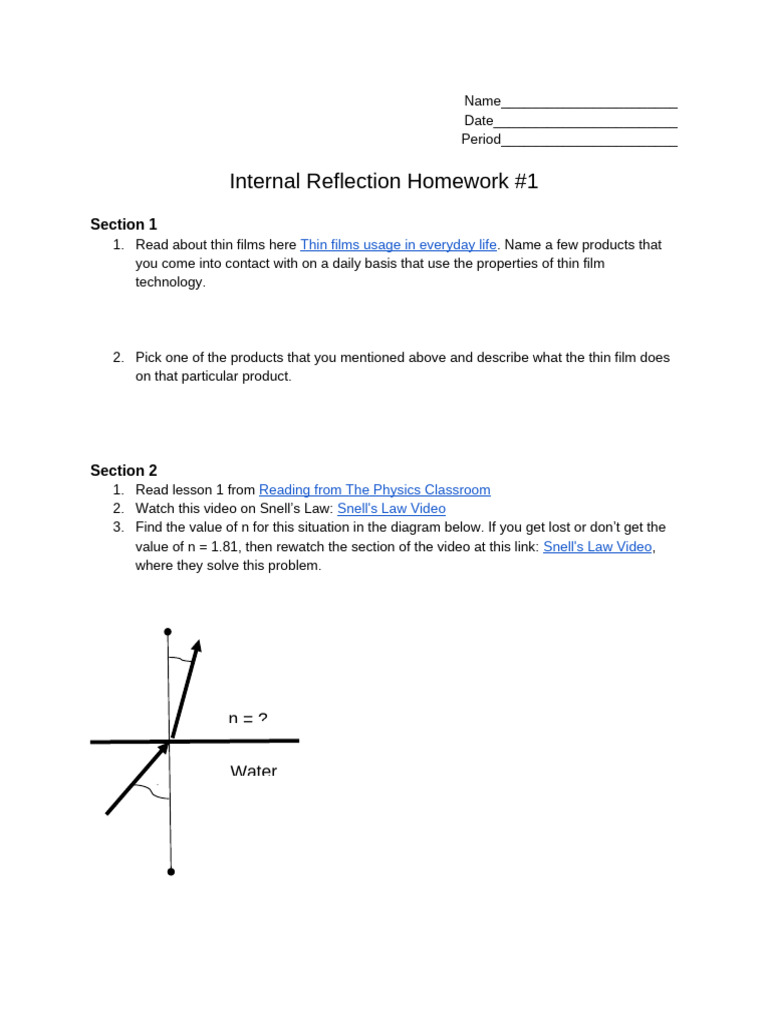 Thin Films and Light Refraction Exercises | PDF | Refraction | Applied ...