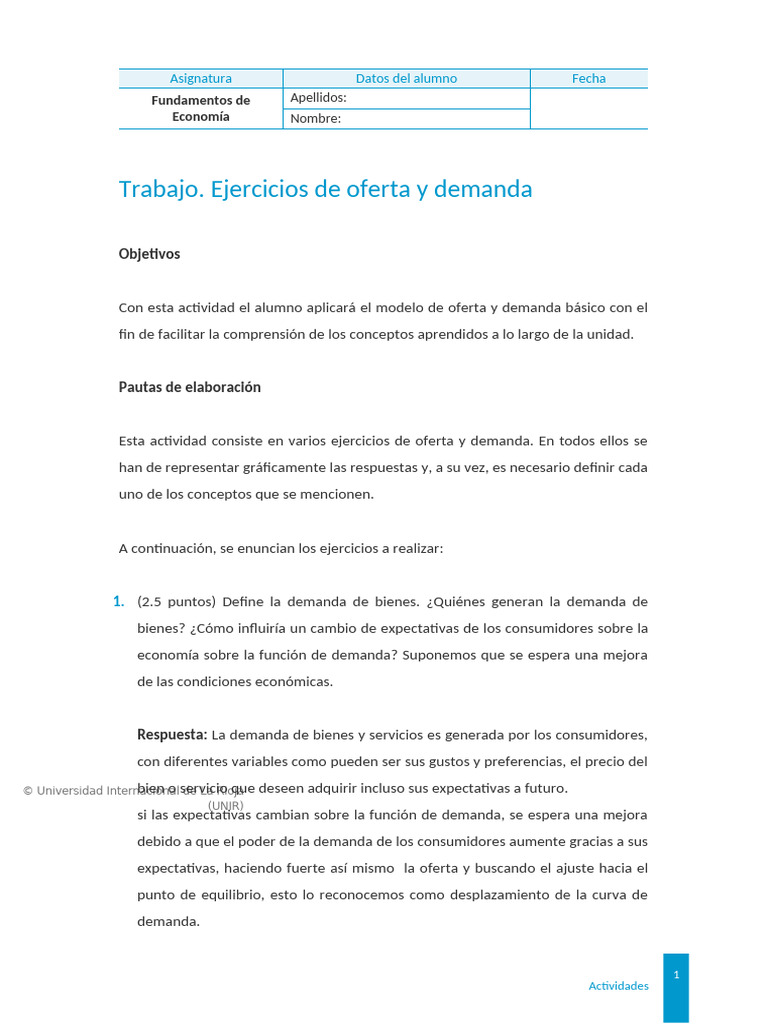 Ejercicios de Oferta y Demanda en Economía | PDF | Oferta (economía ...