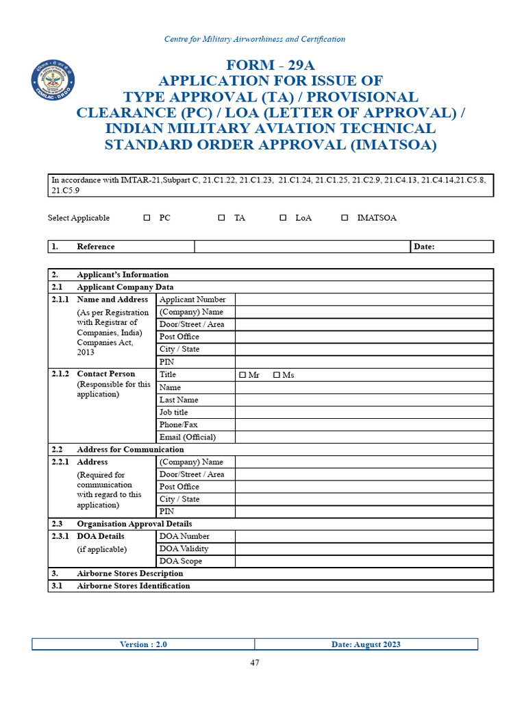 IMTAR 21 Version 2.0 Application Form | PDF