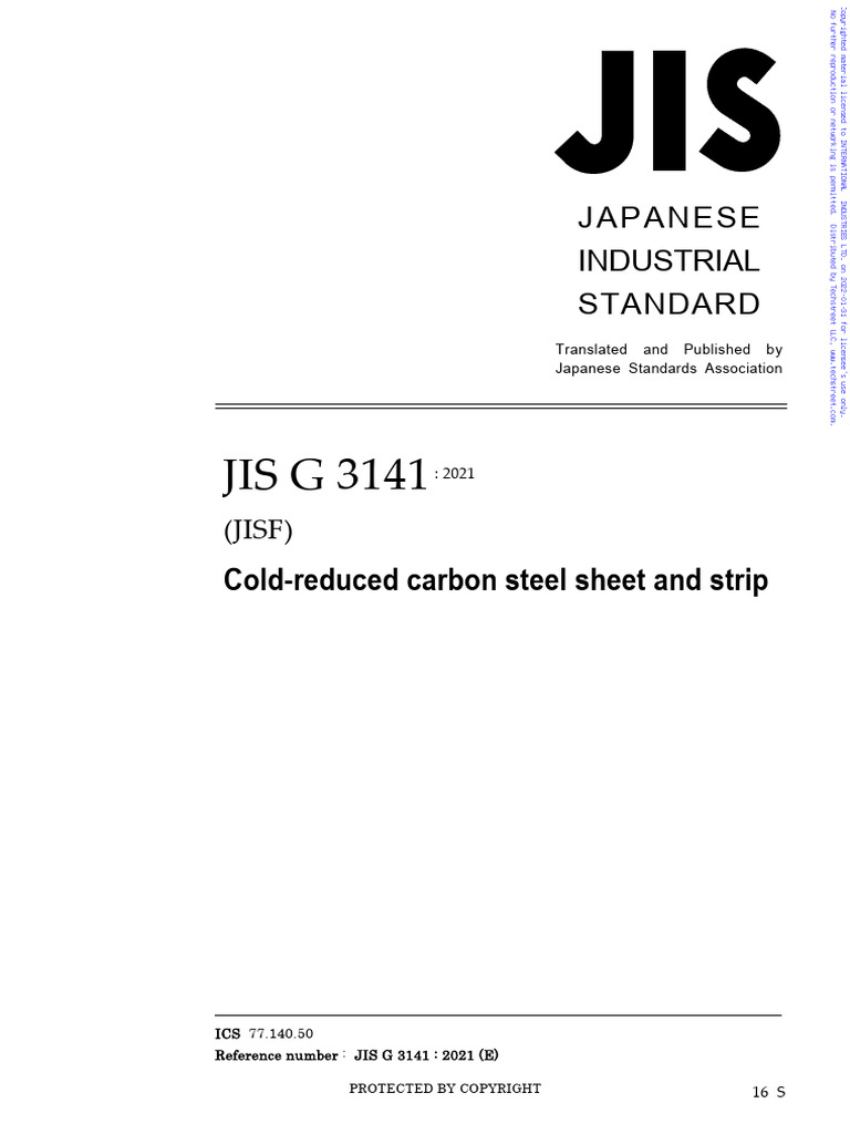 JIS G 3141: Cold-Reduced Steel Standard | PDF | Engineering Tolerance ...