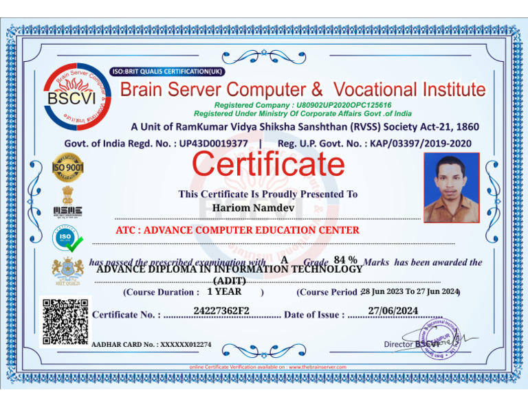 Advance Diploma in IT Certificate | PDF