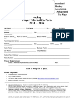 Advanced Learn To Play Hockey Player Information Form 2011 - 2012