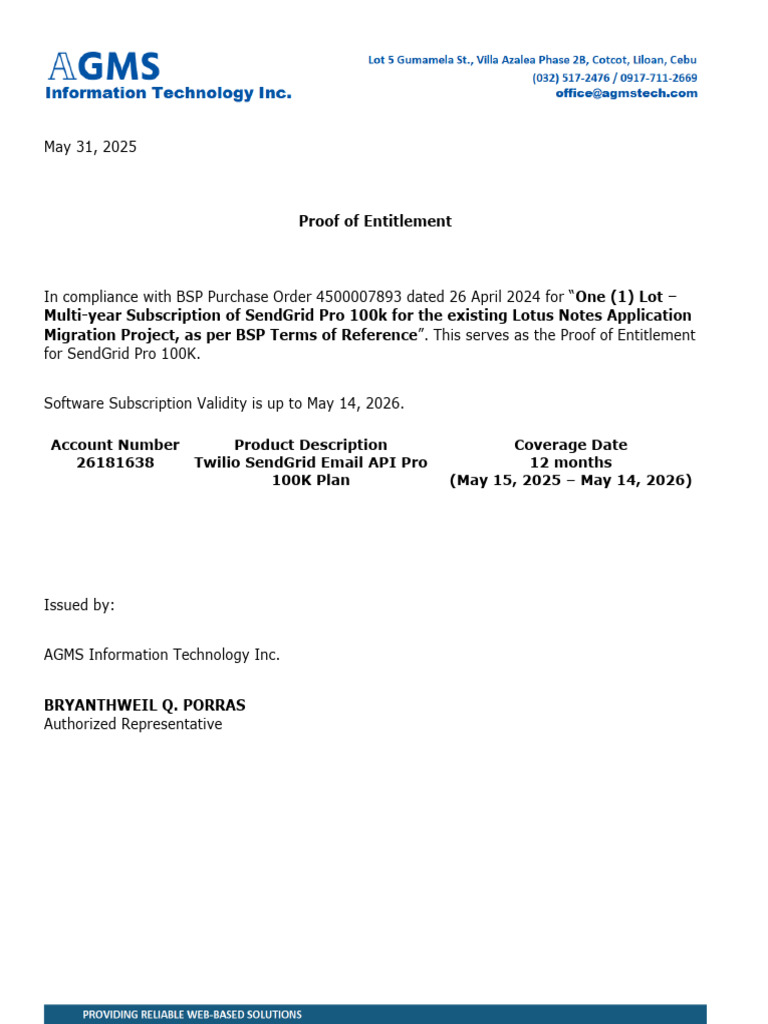 SendGrid Pro 100K Subscription Proof | PDF