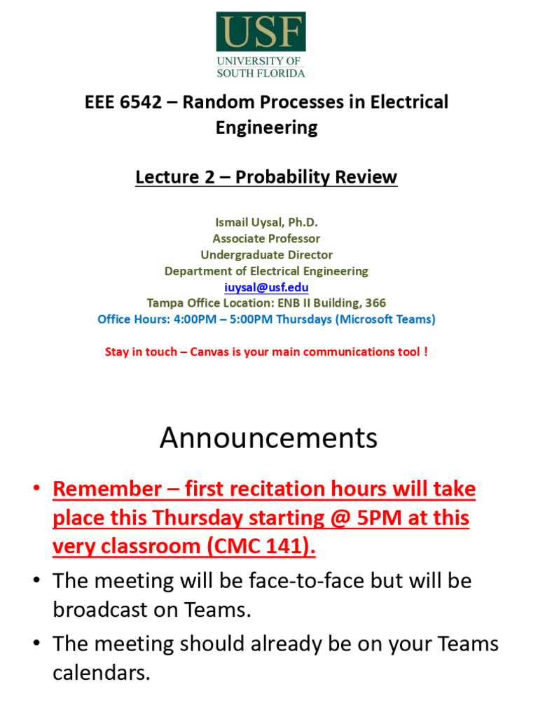 EEE 6545 - Lecture 2 Notes - Complete - F2024 | PDF | Probability | Set ...