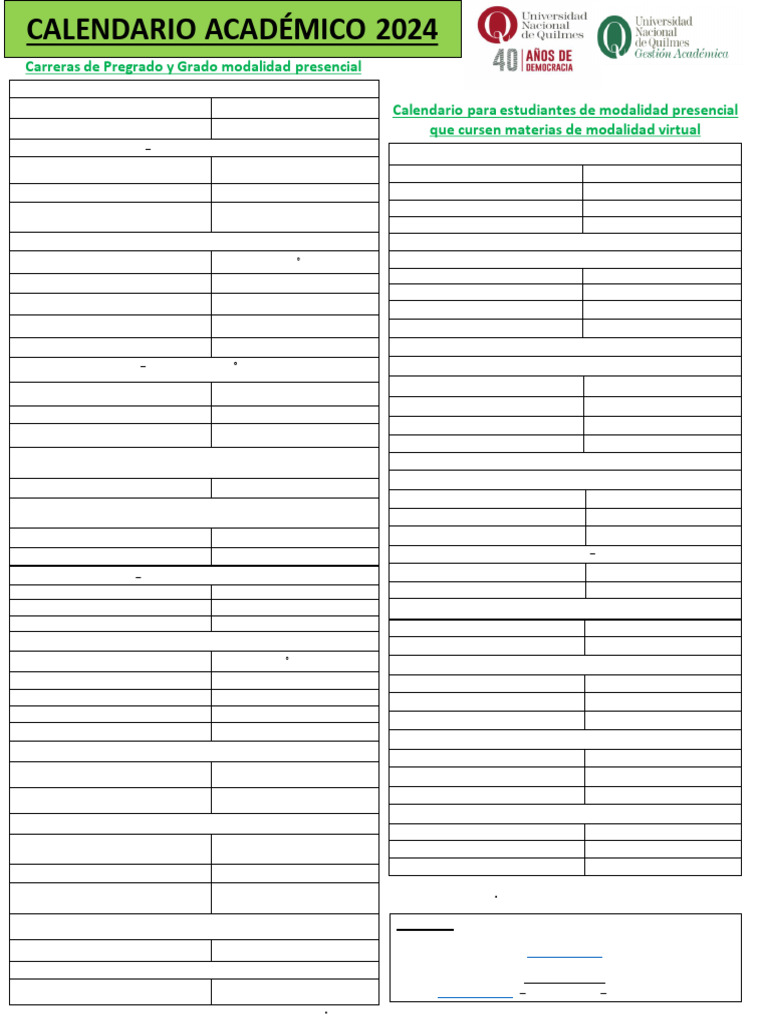 Calendario Académico 2024 Presencial | PDF