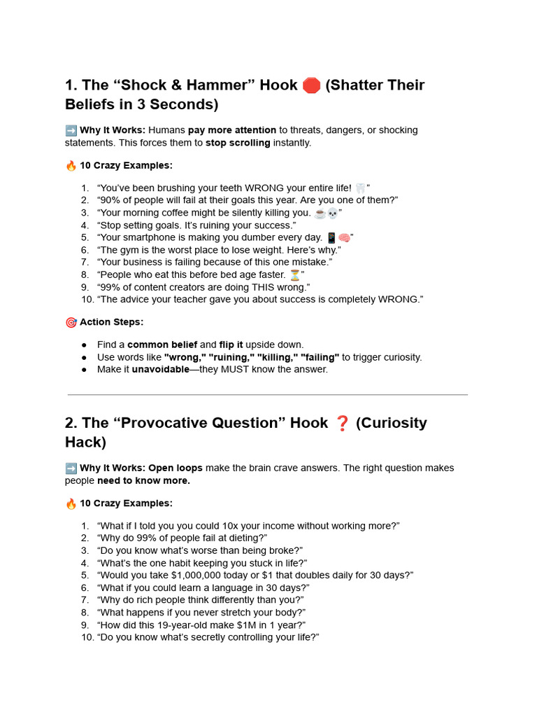 Engaging Hooks for Content Creation | PDF