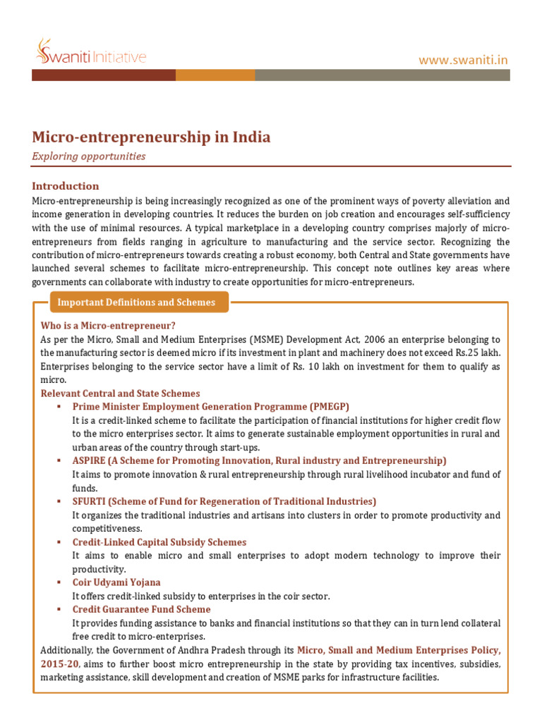 Micro Entrepreneurship in India | PDF | Entrepreneurship | Economies