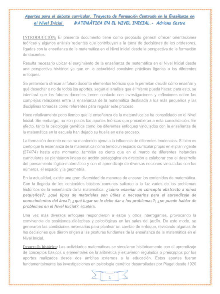 Enseñanza de Matemática en Nivel Inicial | PDF | Educación de la ...