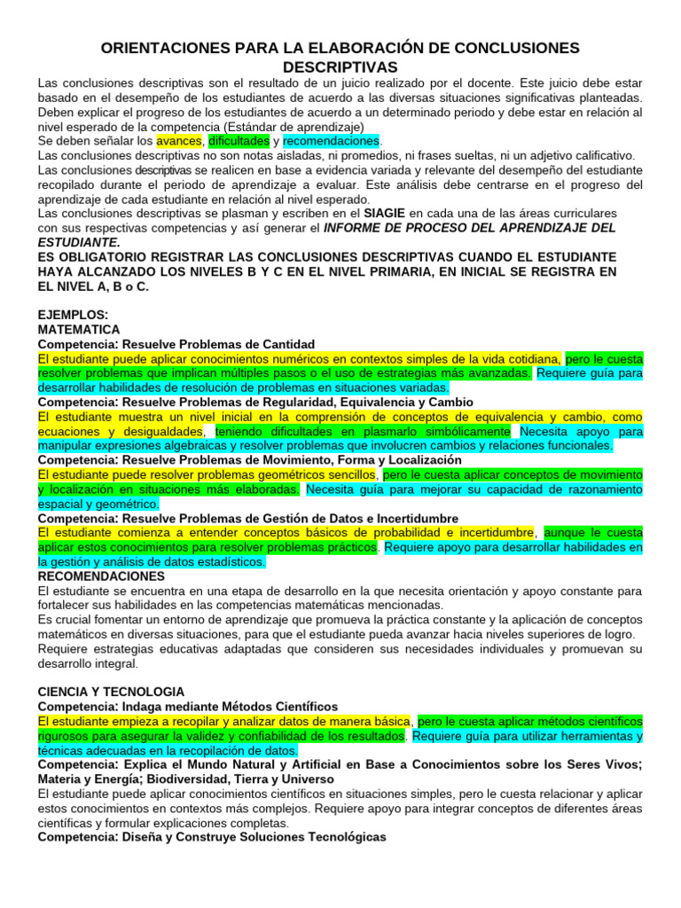 Conclusiones Descriptivas del Aprendizaje | PDF | Datos | Matemáticas