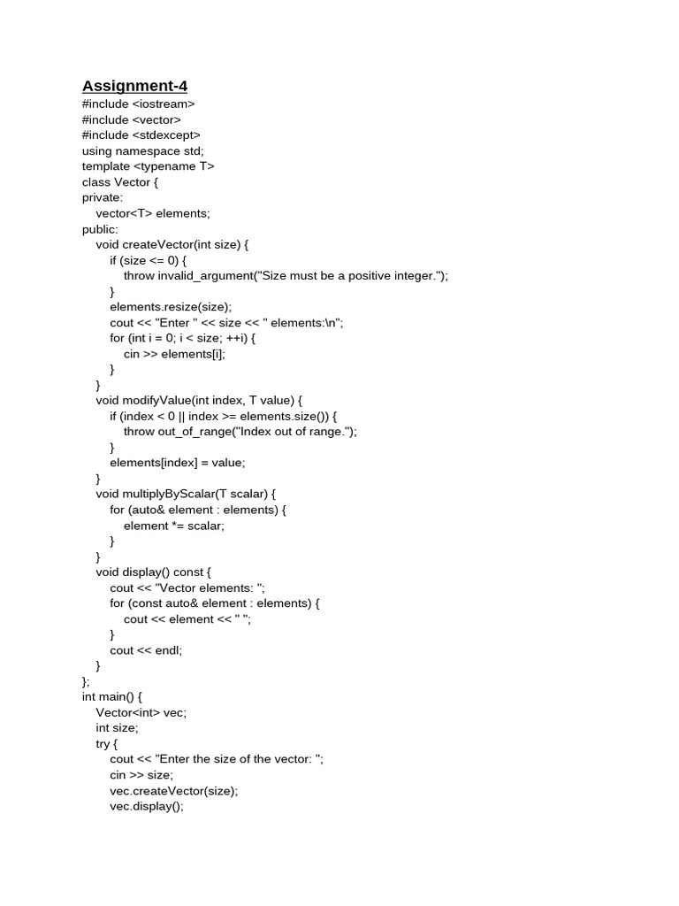 C++ Vector Class Implementation Guide | PDF