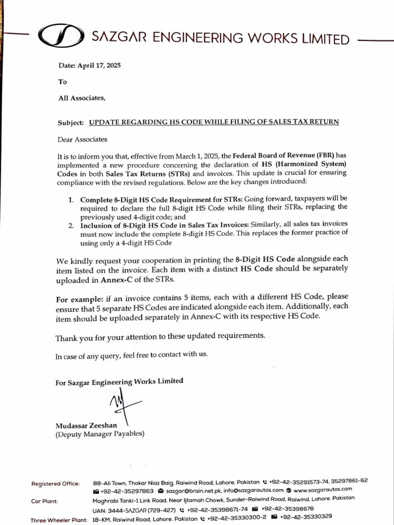 HS Code Update by FBR 17-Apr-2025 10-56-52 Page 1 | PDF